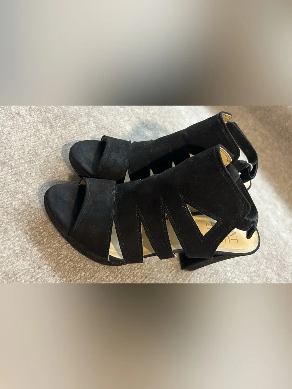 Naturalizer Etta Black Suede Open Toe Strappy Heels size 7.5